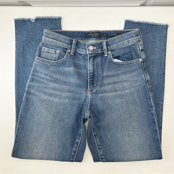Banana Republic High Rise Straight Leg Jeans Distressed Raw Hem Blue Size 0/25 - Picture 14 of 14